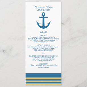 Blue Gold Nautical Anchor Wedding Menu Menükarte