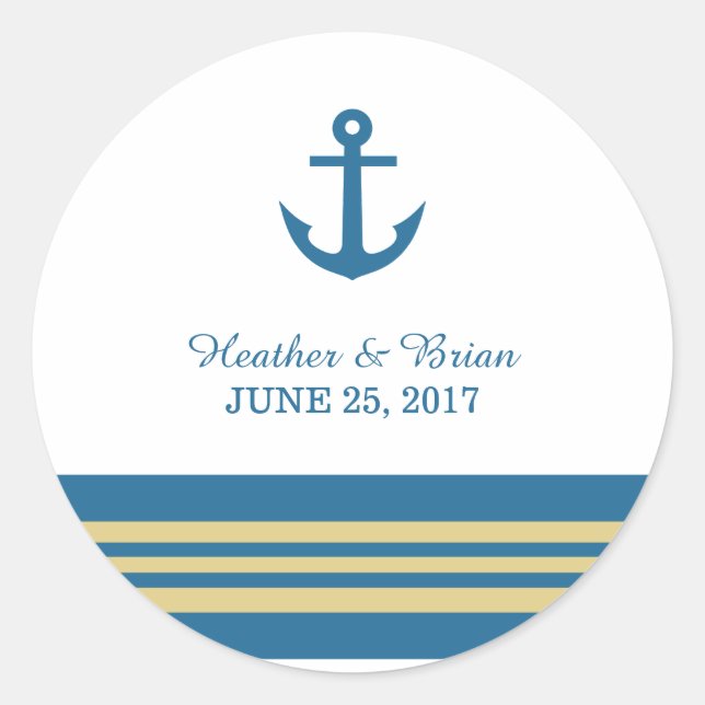 Blue Gold Nautical Anchor Wedding Stickers (Vorderseite)