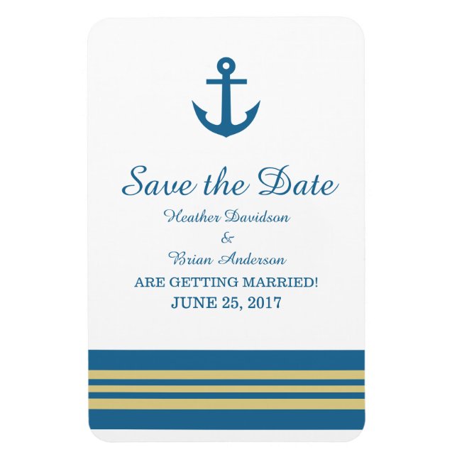 Blue Gold Nautical Anker Speichern Sie das Date Ma Magnet (Vertikal)