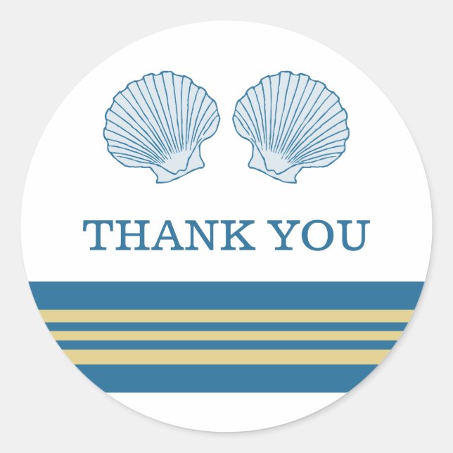 Blue Gold Nautical Seashells Danke Stickers (Vorderseite)