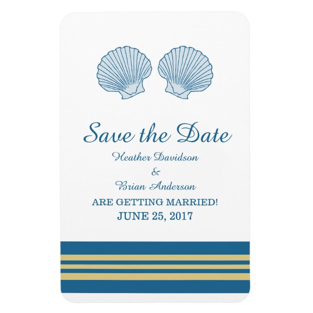 Blue Gold Nautical Seashells Save the Date Magnet (Vertikal)