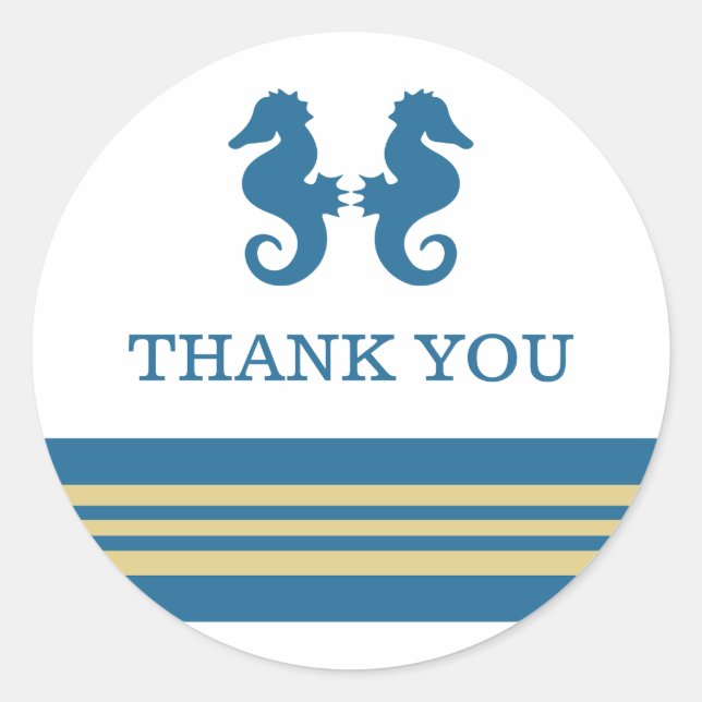 Blue Gold Nautical Seepferd Danke Stickers (Vorderseite)