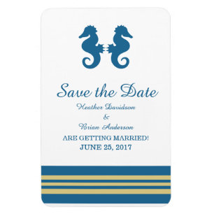 Blue Gold Nautical Seepferd Speichern Sie das Date Magnet