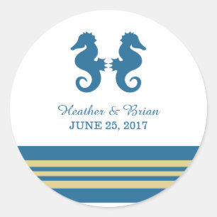 Blue Gold Nautical Seepferd Wedding Stickers