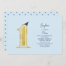 Blue & Gold | Niedlich Moderner Junge 1. Geburtsta