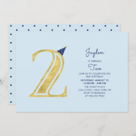 Blue & Gold | Niedlich Moderner Junge 2. Geburtsta Einladung
