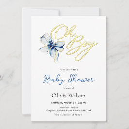 Blue & Gold “Oh Boy” Floral Typography Baby Shower Einladung