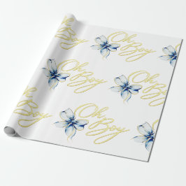 Blue & Gold “Oh Boy” Gold Typography Baby Shower Geschenkpapier