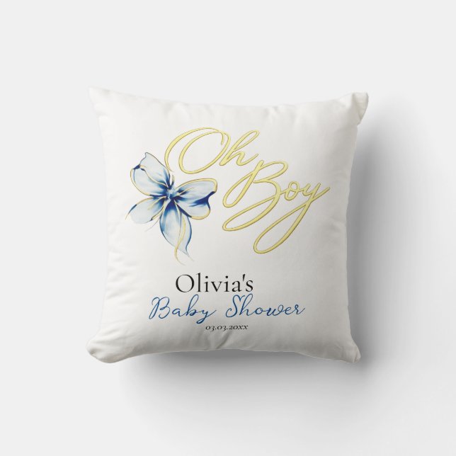 Blue & Gold “Oh Boy” Gold Typography Baby Shower Kissen (Vorderseite)
