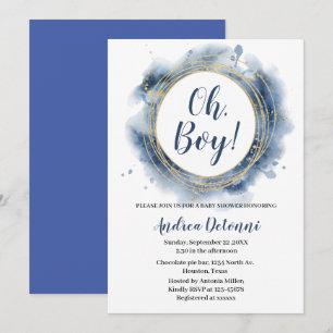 Blue Gold Oh Junge Babyparty Einladung