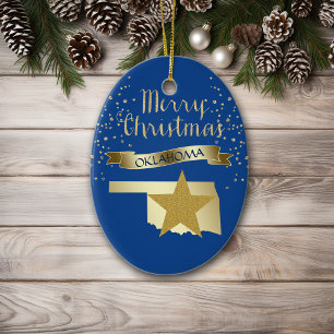 Blue Gold Oklahoma Star Keramik Ornament