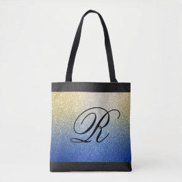 Blue Gold Ombre Glitzer Design mit Monogram