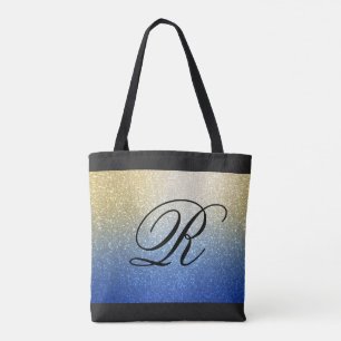 Blue Gold Ombre Glitzer Design mit Monogram