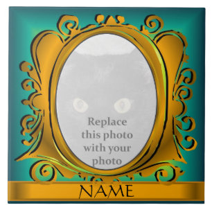 Blue Gold Oval Foto Rahmen mit Name Tile Fliese