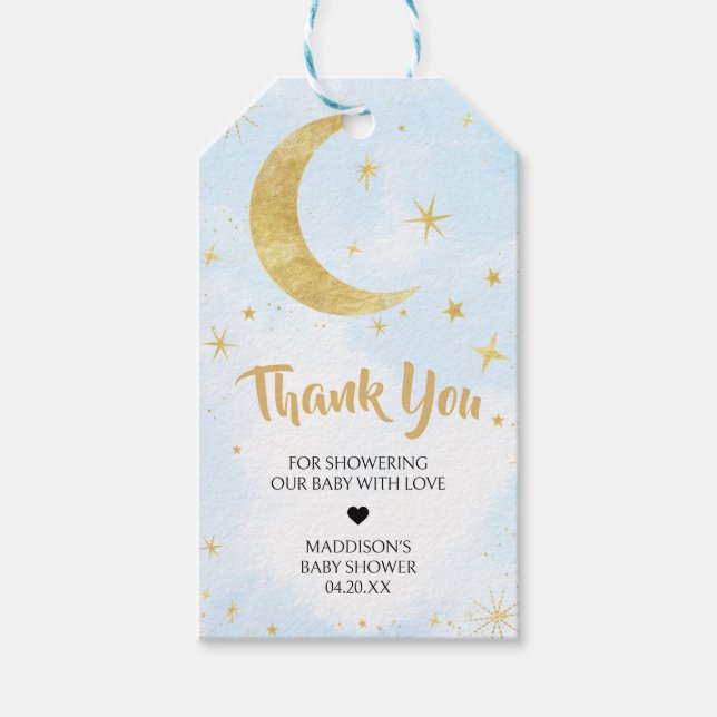 Blue Gold over Moon Baby Duwer Fevor Tags Geschenkanhänger (Vorderseite)