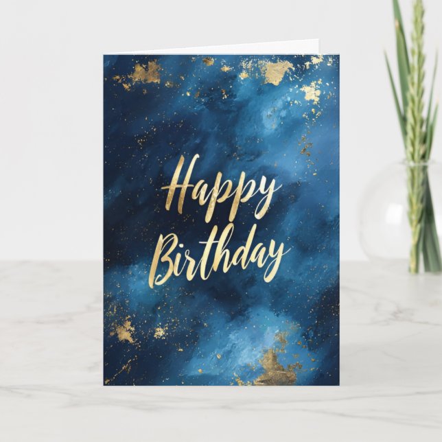 Blue & Gold Paint Birthday Card Einladung (Vorderseite)