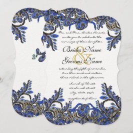 Blue & Gold Paisley Damask Einladung
