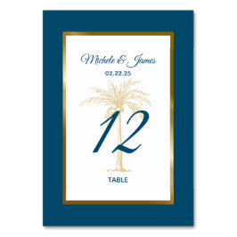 Blue Gold Palm Tree Beach Hochzeit des tropischen Tischnummer