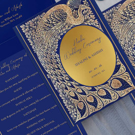 Blue Gold Peacock Indian Hindu Wedding Zeremonie Programm