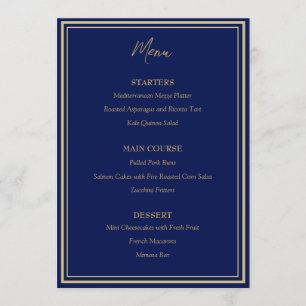 Blue Gold Peacock Indian Wedding Flat Menu Menükarte