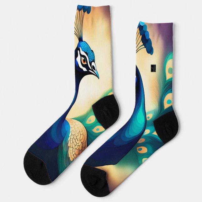 BLUE GOLD PEACOCK SOCK SOCKEN (Linkes Detail)