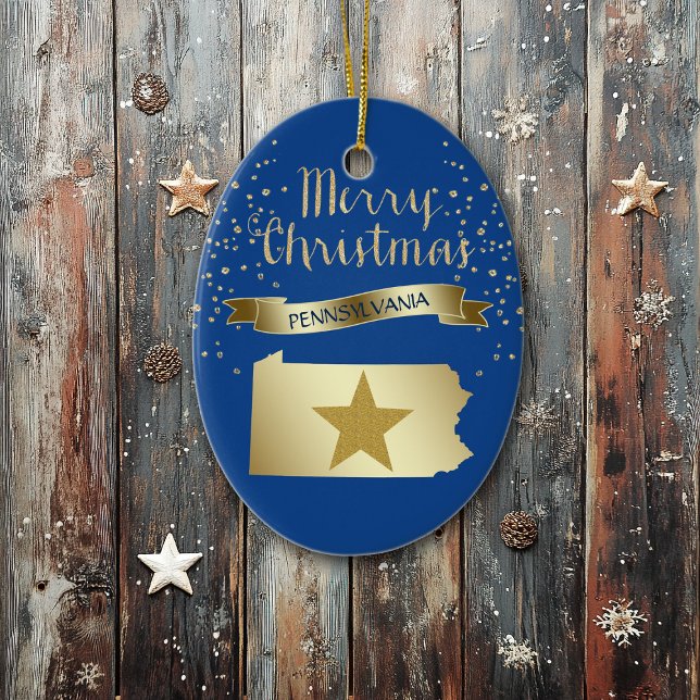Blue Gold Pennsylvania Star Keramik Ornament (Von Creator hochgeladen)