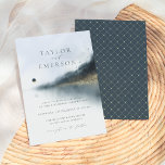 Blue & Gold Pine Tree & Lake Wedding Einladung<br><div class="desc">Mit diesen eleganten Einladungen planen Sie Ihren besonderen Tag. Dieses Design zeichnet sich durch eine Aquarellmalerei auf See- und Kiefernlandschaft mit klassischer Schriftzeichen-Typografie aus. Karten kehren zu einem Imitat goldenes geometrisches Muster auf einem marineblauen Hintergrund um.</div>