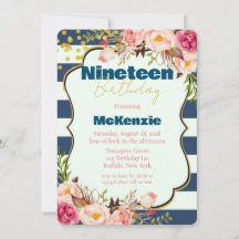 Blue Gold Pink Peony Girl 19. Geburtstagsparty