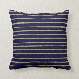 Blue Gold Pinselstriche Stripes Kissen