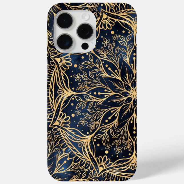 Blue Gold Poinsettia Blume Mandala Case-Mate iPhone Hülle (Rückseite)