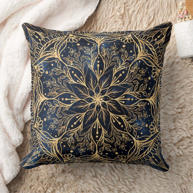 Blue Gold Poinsettia Blume Mandala Kissen (Decke)