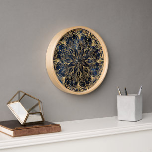 Blue Gold Poinsettia Blume Mandala Uhr