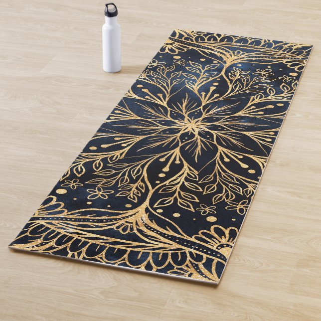 Blue Gold Poinsettia Blume Mandala Yogamatte (Beispiel)