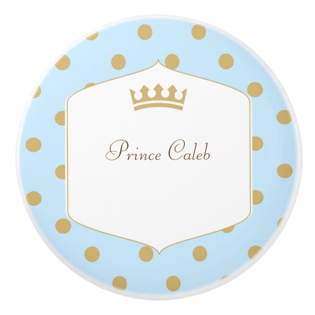 Blue & Gold Polka Dots Prince Crown Dresser Keramikknauf (Vorderseite)