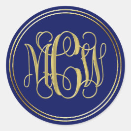Blue Gold Preppy Vine Script Monogram DIY BG Runder Aufkleber