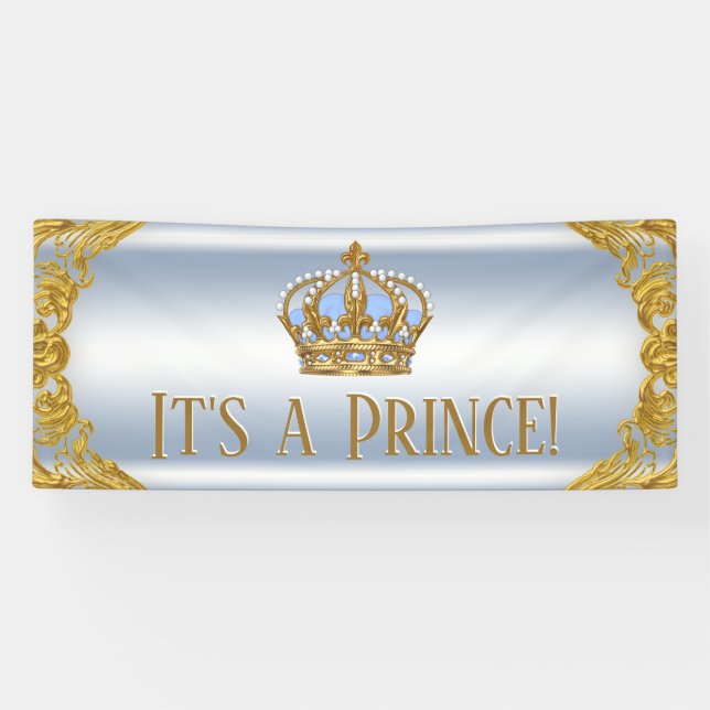 Blue Gold Prince Baby Duschbanner Banner (Horizontal)