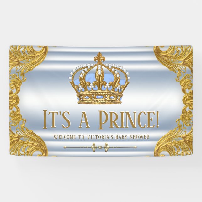 Blue Gold Prince Baby Duschbanner Banner (Horizontal)