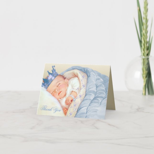 Blue Gold Prince Baby Dusche Vielen Dank Dankeskarte (Vorderseite)