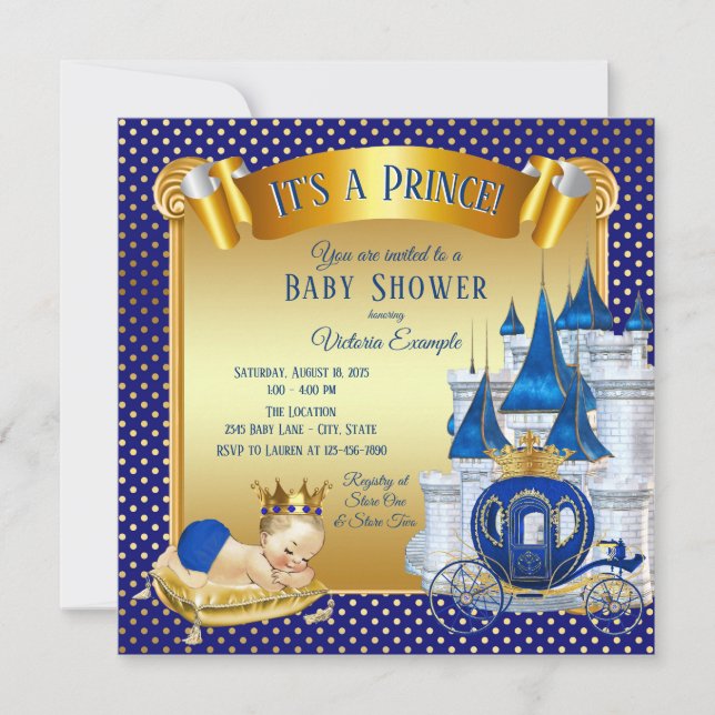 Blue Gold Prince Baby Shower Einladungen (Vorderseite)