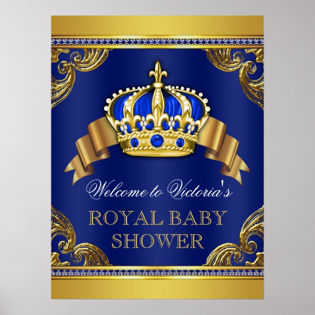 Blue Gold Prince Baby Shower Signs Poster (Vorne)
