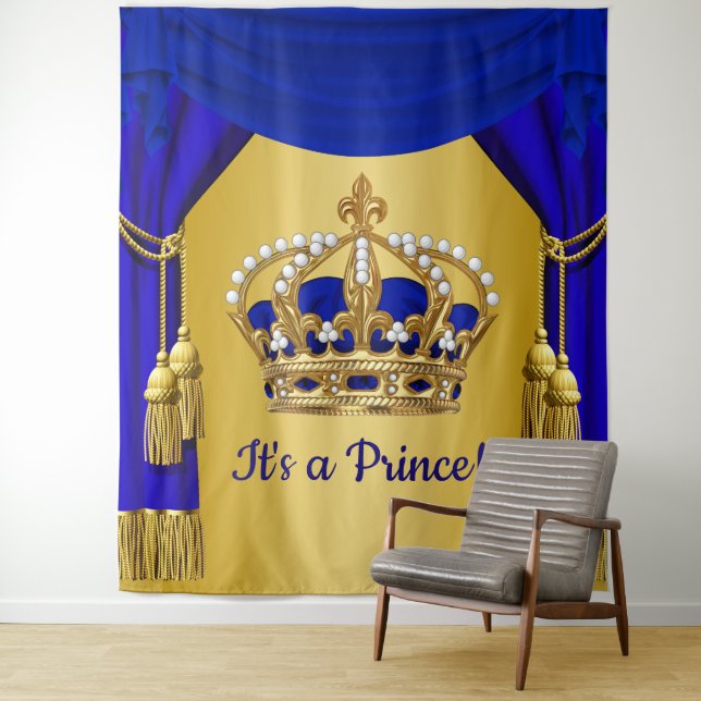 Blue Gold Prince Crown Babydusche Backdrops Wandteppich (Beispiel)
