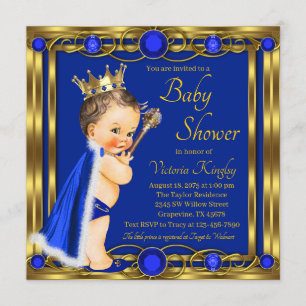 Blue Gold Prince Jewel Baby Dusche Einladung