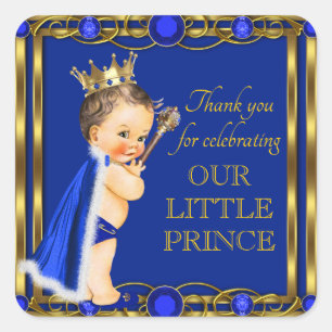 Blue Gold Prince Jewel Baby Shower Stickers