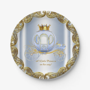 Blue Gold Prince Royal Carriage Prince Baby Dusche Pappteller