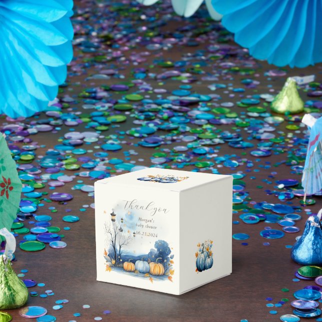 Blue Gold Pumpkin Baby Shooting Monogram Geschenkschachtel (Party)