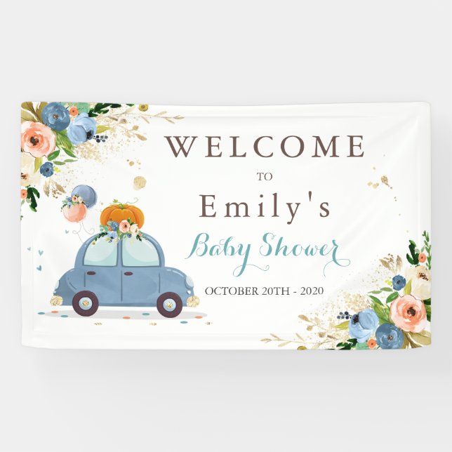 Blue & Gold Pumpkin Drive by Baby Dusche Banner (Horizontal)