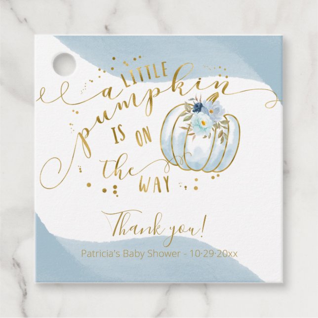 Blue Gold Pumpkin Fall Baby Dusche Vielen Dank Geschenkanhänger (Vorderseite)