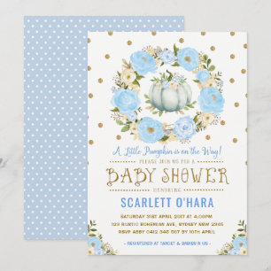 Blue Gold Pumpkin Floral Boy Baby Dusche Einladung