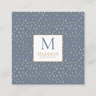 Blue Gold Raindrop Modern Trendy Monogram Quadratische Visitenkarte