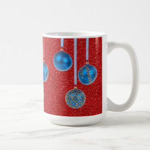 Blue Gold Red Glitzer Frohe Weihnachtsbaumbläschen Kaffeetasse